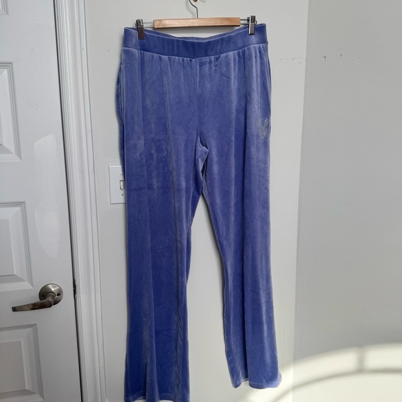Playboy old English y2k Blue Velour Pants with Logo and rhinestone XL periwinkle - Picture 7 of 8